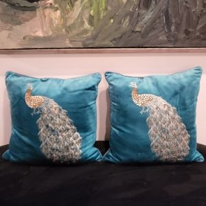 Like New! Pier 1 Teal Velvet Decorative Pillows (2)